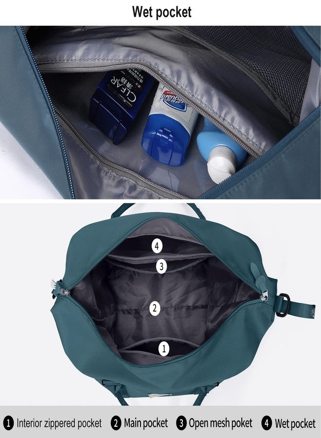 HYC00 Travel Duffel Bags for Women,Weekender Overnight Bag with Wet Pocket & Toiletry Bag,Carry On Personal Item Bag,Travel Tote Gym Bag,Peacock Blue,Large - Image 2